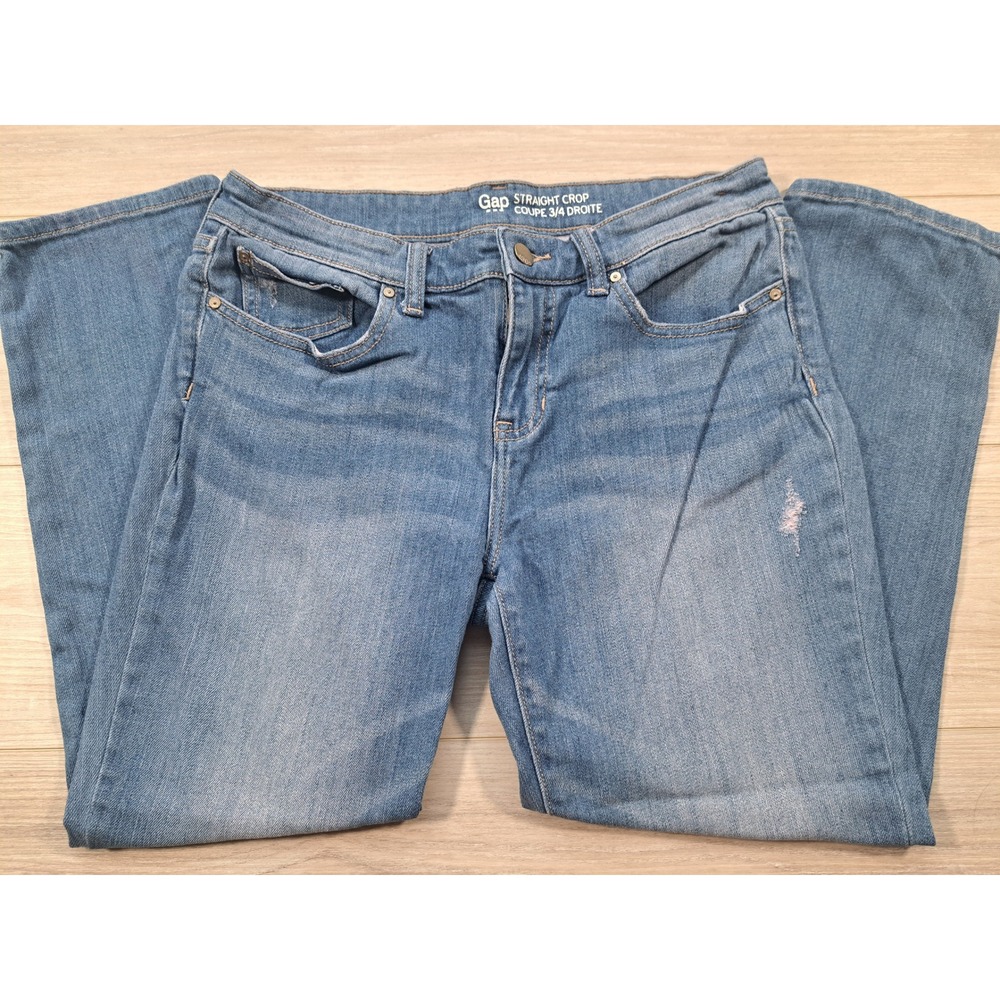 Gap Straight Crop Jeans Womens 6/28R Medium Wash Blue Denim Stretch 3/4 Length